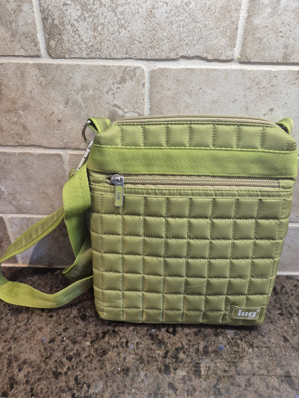LUG Green Quilted Crossbody Messenger Bag